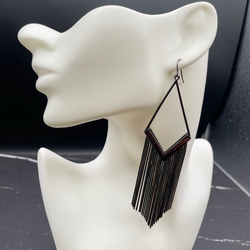 Modern Silver-Tone Classic Gunmetal Snake Chain Tassel Drop French Hook Earring